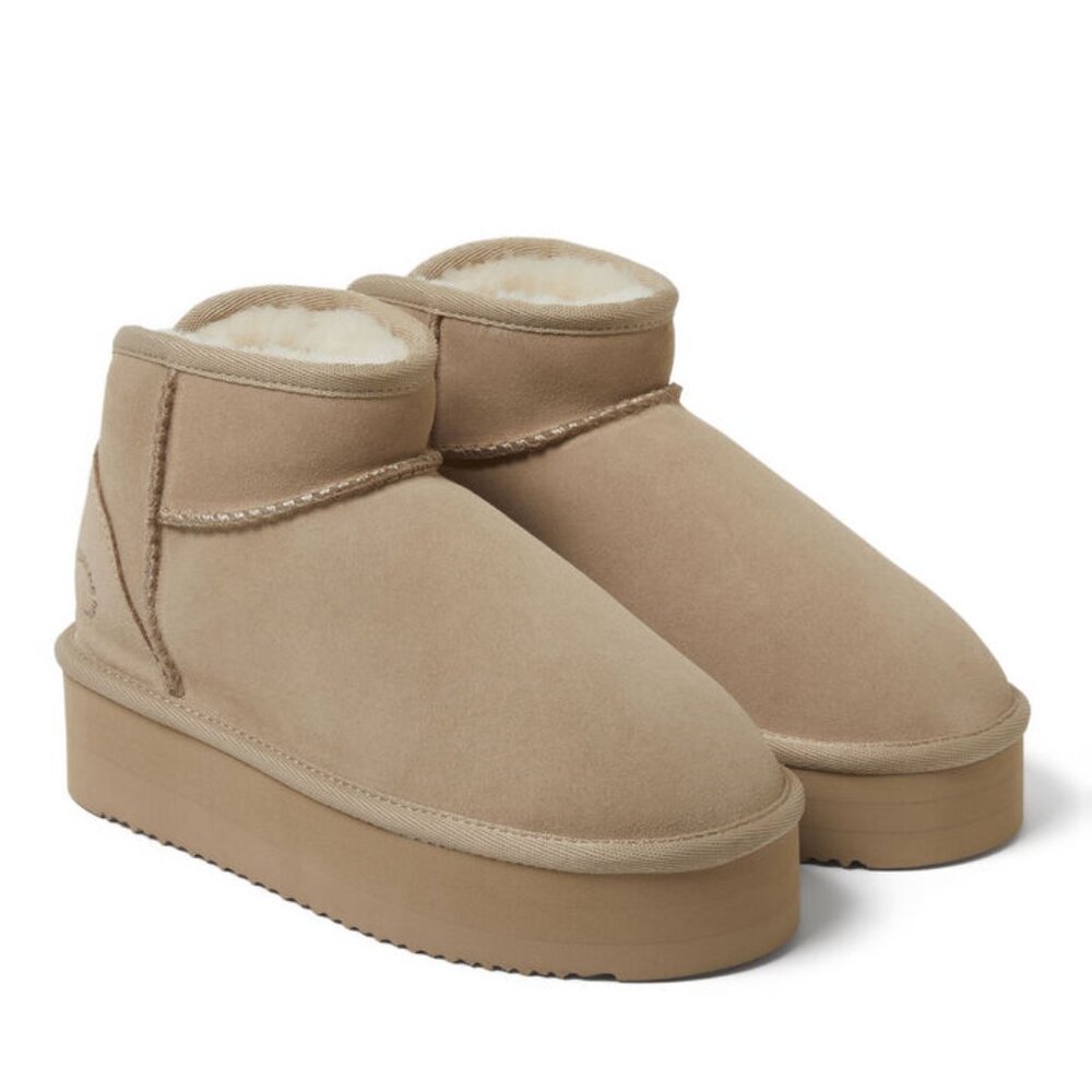 Shearling-Lined Tan Suede Ankle Booties